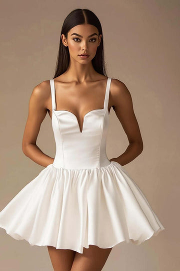 White A Line Sweetheart Graduation Dress